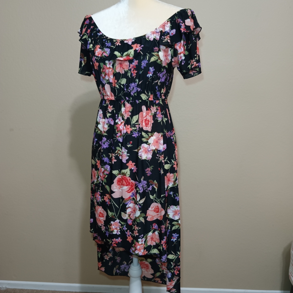 Black Floral High-Low Dress